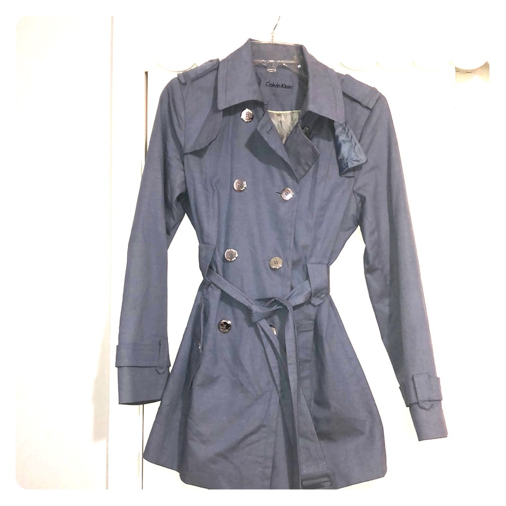 Calvin Klein Chambray Blue Trench Coat Never Worn